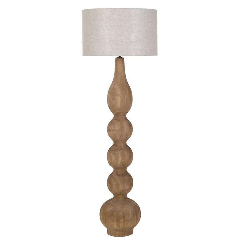 Lampa podłogowa Wycliffe 157 cm z drewna mango i lnianym abażurem