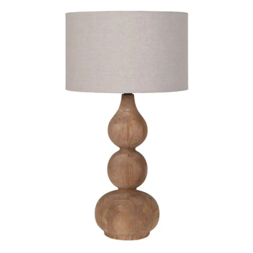 Duża lampa stołowa Wycliffe 85 cm – drewno mango i len