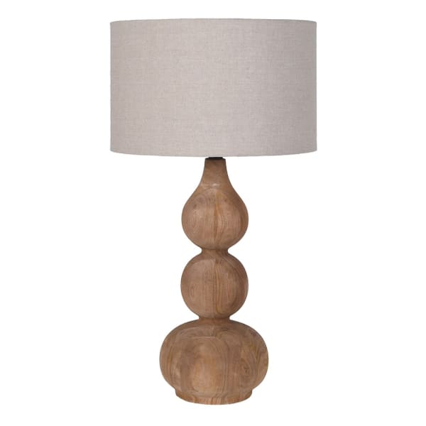 Duża lampa stołowa Wycliffe 85 cm z drewna mango i jasnym lnianym abażurem