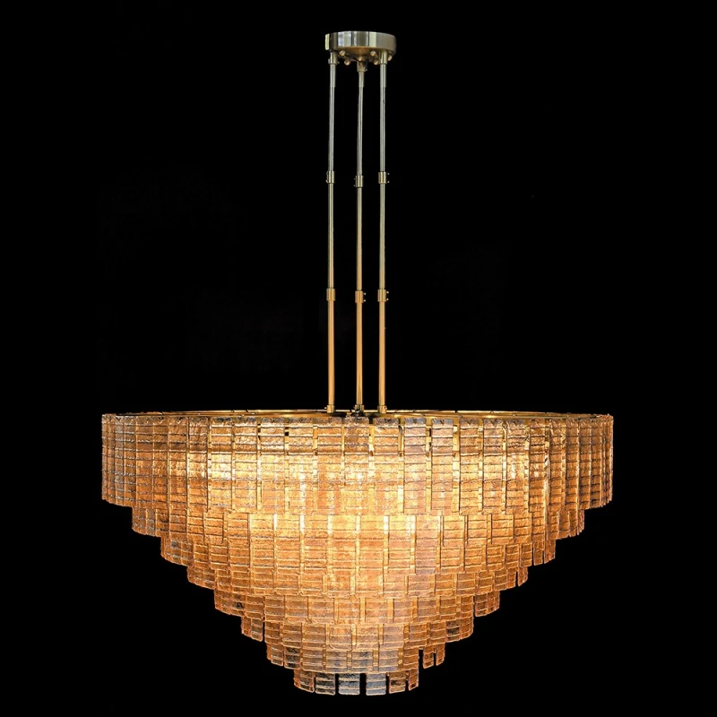 Duży żyrandol Marlowe Amber 130 cm z podświetlonymi szklanymi kaskadami