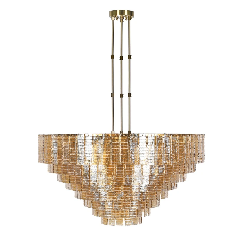 Żyrandol szklany Marlowe Amber 130 cm ze złocistą konstrukcją