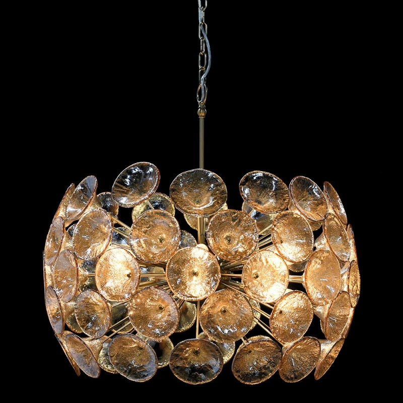 Żyrandol Ashbourne Amber 80 cm z podświetlonymi szklanymi dyskami