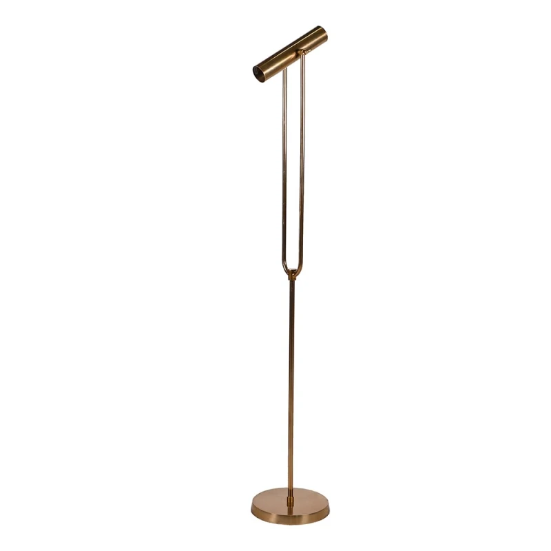 Metalowa lampa stojąca Langford Brass ze smukłą podstawą w złocistym kolorze