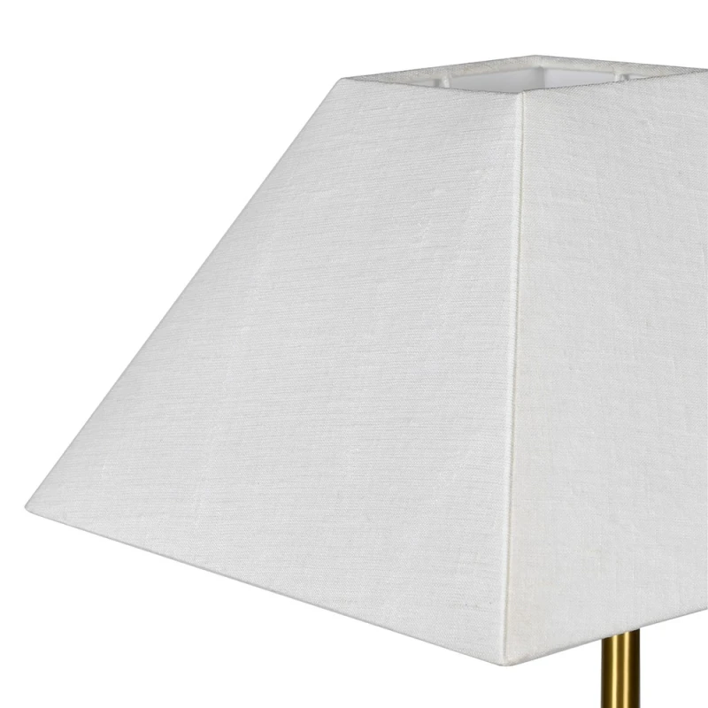 Jasny lniany abażur lampy podłogowej Bramwell Brass – detal tkaniny