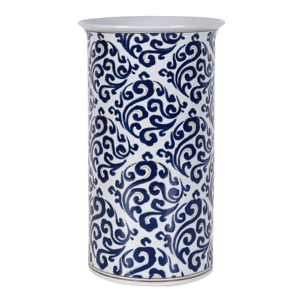 Parasolnik porcelanowy Boscobel 38,5 cm biały z granatowym ornamentem