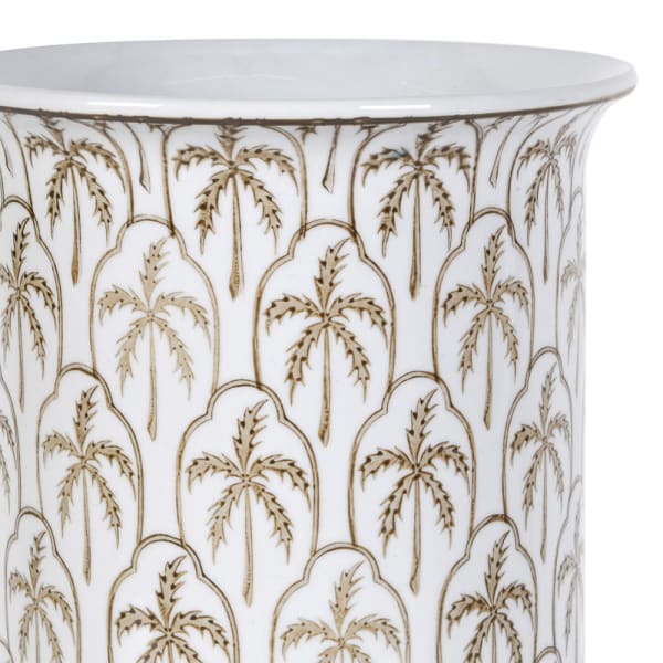 Motyw palm w beżowo-brązowych odcieniach na białej porcelanie Boscobel Palm