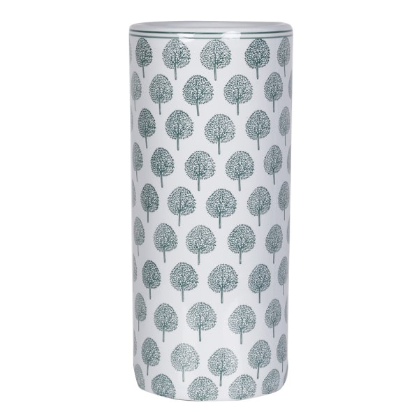 Parasolnik ceramiczny Richmond Green 44 cm biały w zielone drzewa