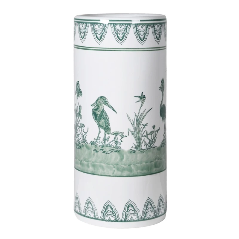 Parasolnik ceramiczny Richmond Birds 44 cm biały z zielonym wzorem ptaków