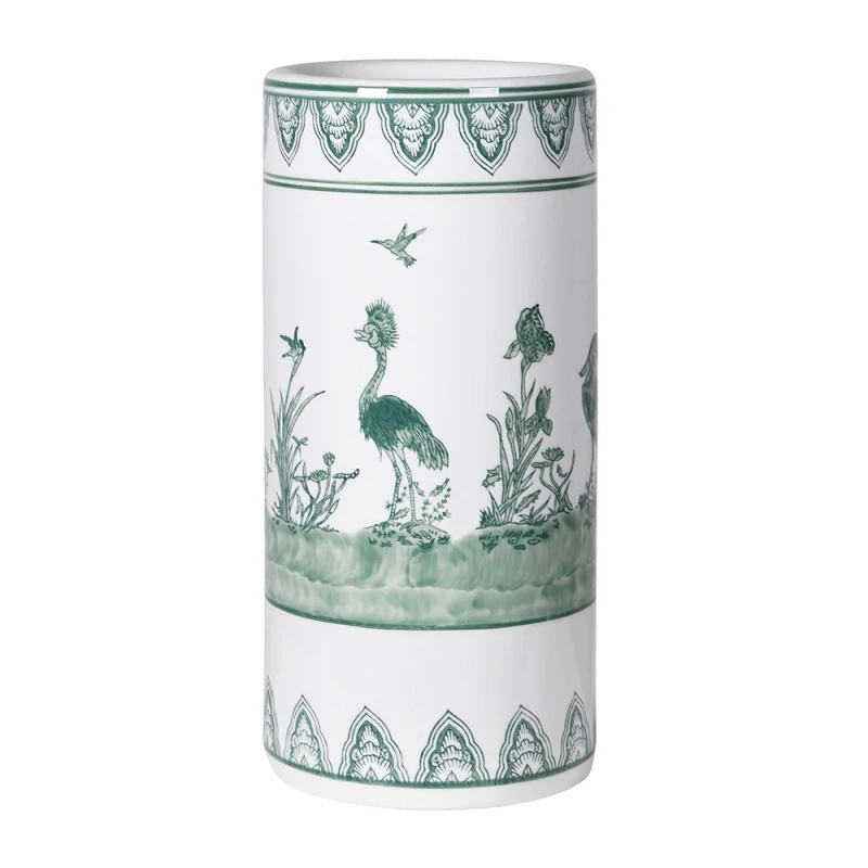 Parasolnik ceramiczny Richmond Birds 44 cm biały z zielonym wzorem ptaków