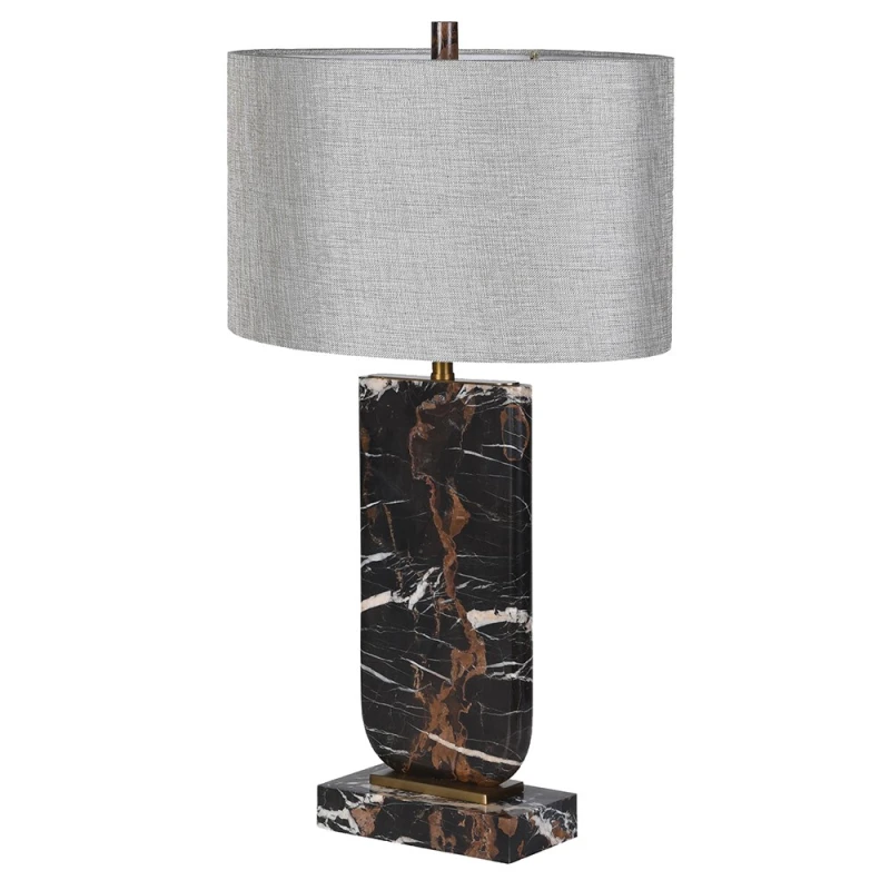 Lampa stołowa Mayfair Portoro 70 cm z czarnego marmuru i szarym abażurem