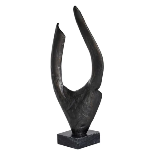 Rzeźba Abstract Flame 73 cm – Czarne Aluminium na Marmurowej Podstawie