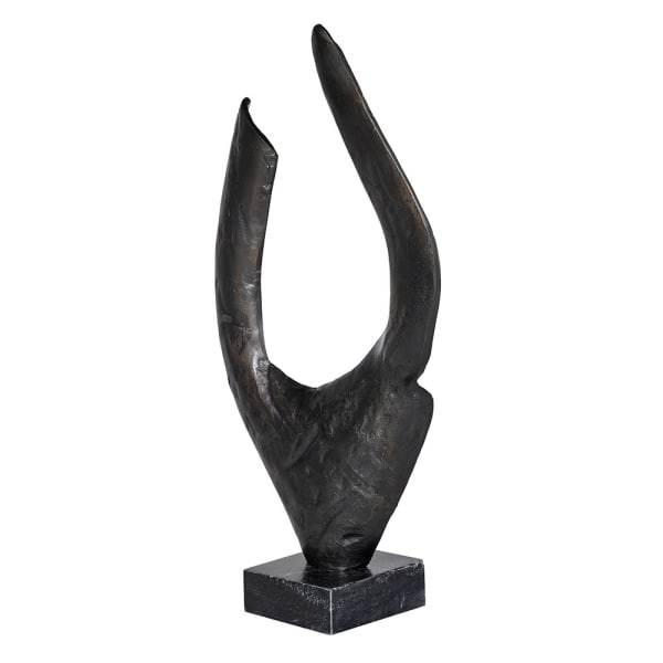 Czarna rzeźba abstrakcyjna Abstract Flame 73 cm na marmurowej podstawie