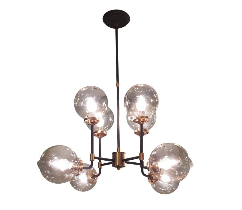 Żyrandol do kuchni szklane kule Bubble kule szklane żyrandol czarna rama detale mosiądz