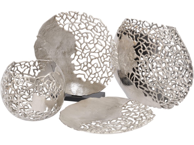 Waza okrągła Chelsea S 28x26 cm ażurowa srebrna aluminium