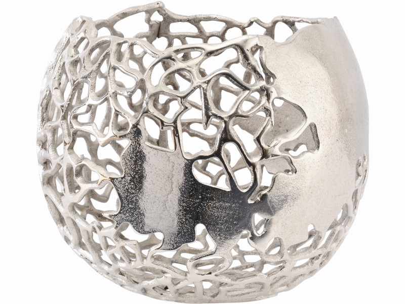Waza okrągła Chelsea S 28x26 cm ażurowa srebrna aluminium