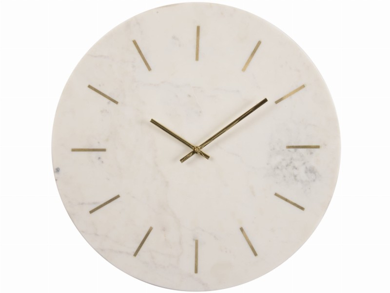 Zegar Montrose Brass biały marmur 43 cm zegar ścienny z jasnego marmuru ze złotymi wskazówkami, idealna dekoracja na ścianę do salonu, sypialni lub jadalni