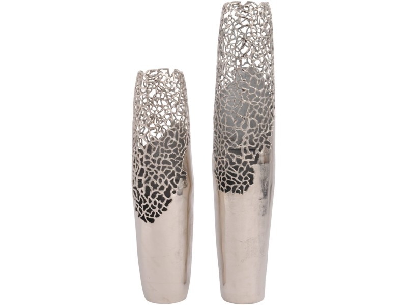 Wysoki wazon na podłogę Medium Chelsea aluminium waza srebrna 89 cm ażurowy wzór