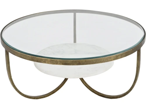 Stolik kawowy Mayfair Marble 91,5 cm – okrągły stolik ze szkła, marmuru i starego złota