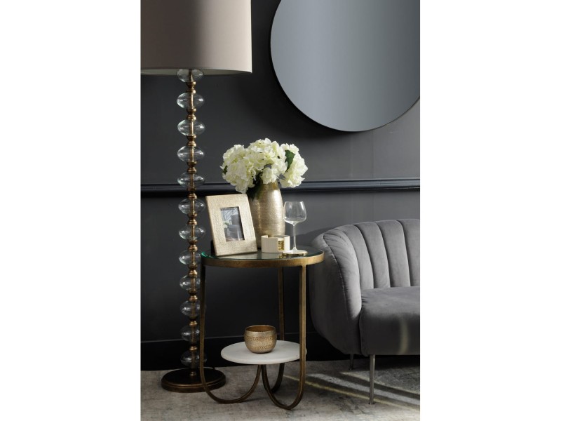 Okrągły stolik boczny Mayfair Marble marmur żelazo stare złoto