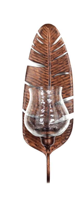 Świecznik naścienny Copper 54,5 cm żelazo ciemny brąz liść bananowca