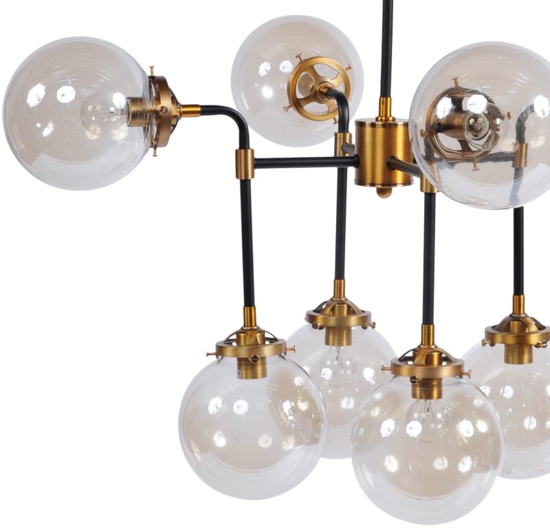 Lampa sufitowa Bubble kule szklane żyrandol czarna rama detale mosiądz