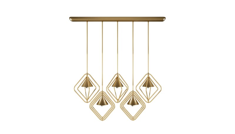 Lampa sufitowa Portman od Porus Studio pięć kloszy mosiądz