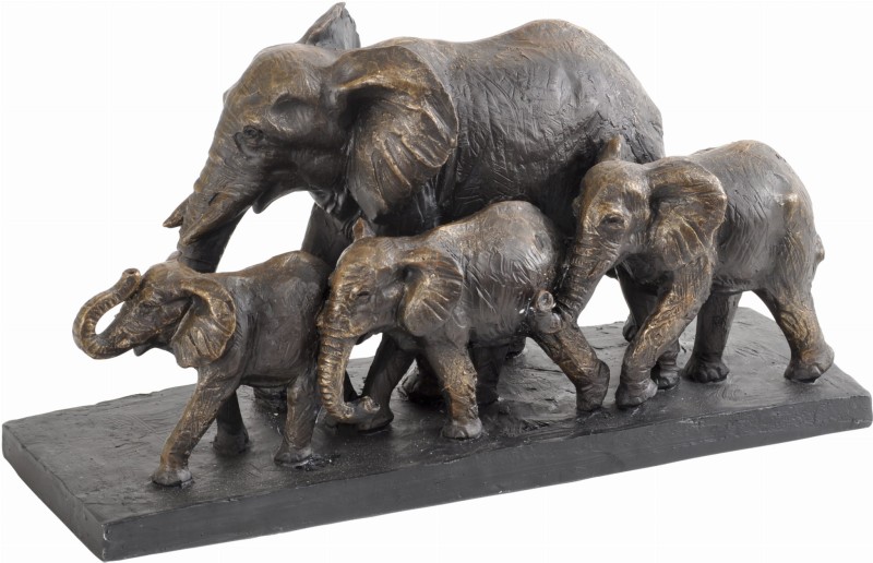 Rzeźba Elephant Bronze 36x18 cm rodzina słoni słoniątka brąz kamień żywica