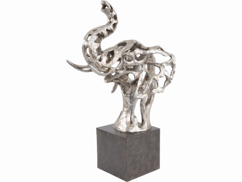 Rzeźba słonia Elephant Head 62 cm – srebrna żywica na czarnej podstawie