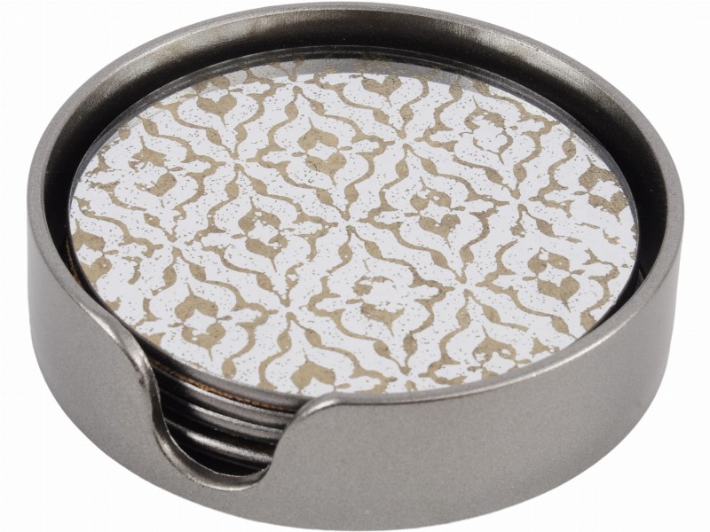 Podkładki Hampton (cztery sztuki) złoto biel szklane