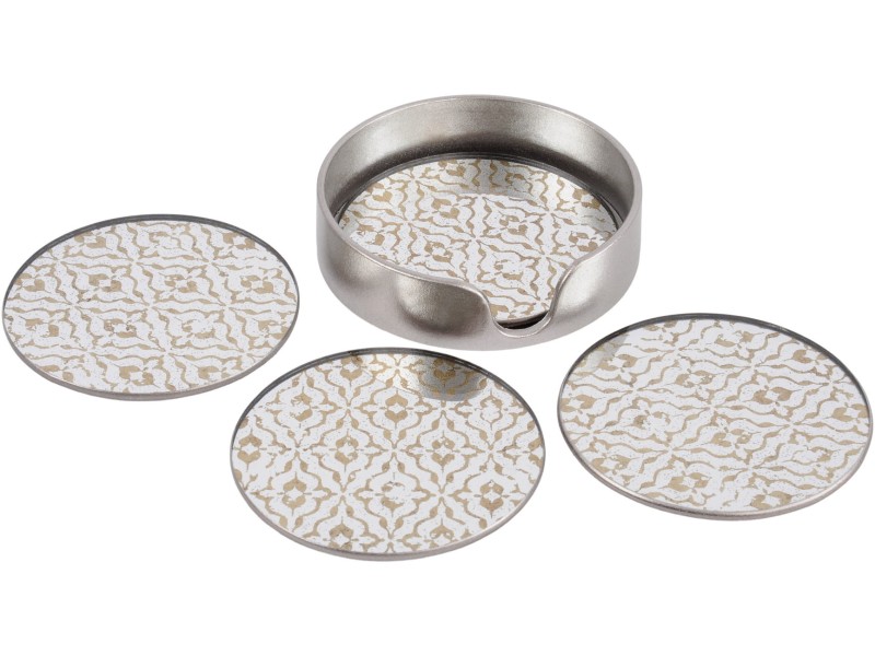 Podkładki Hampton (cztery sztuki) złoto biel szklane