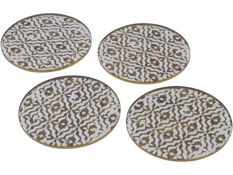 Podkładki Hampton (cztery sztuki) złoto biel szklane