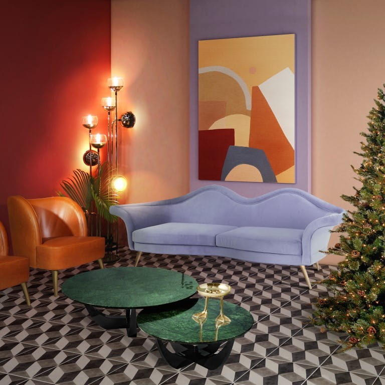 Designerska sofa Jeane od Ottiu aksamit usta mosiężne nóżki 252x83x86 cm