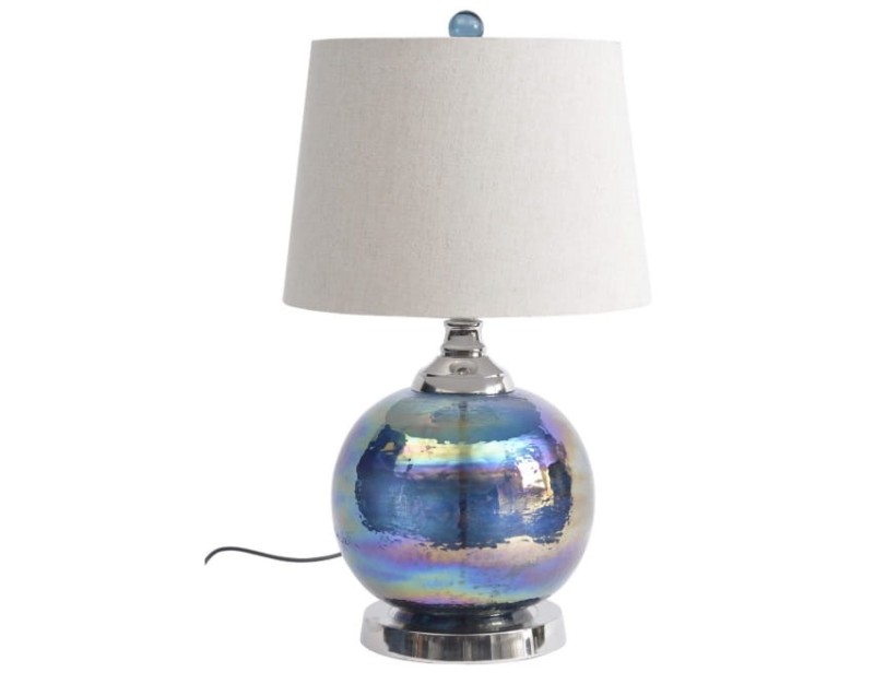 Duża Lampa stołowa szklana Luxury Colours ze szklaną podstawą 74 cm i lnianym kremowym abażurem