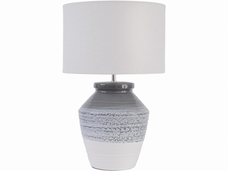 Lampa Caroline Grey 59 cm porcelanowa podstawa biały lniany klosz