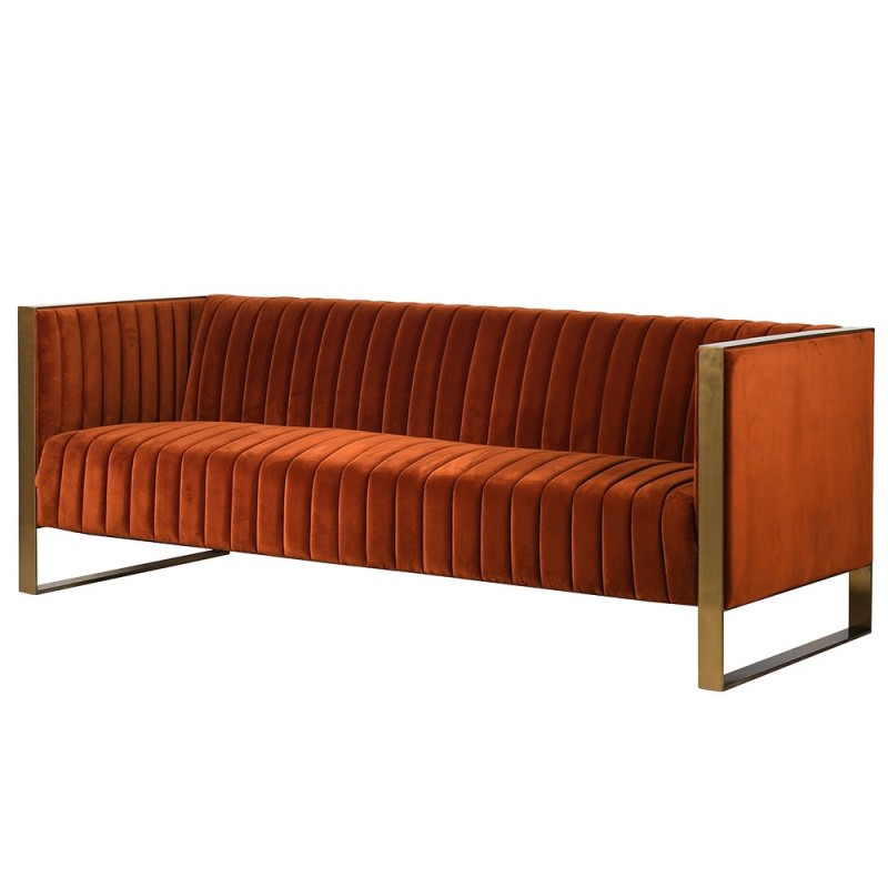 Pomarańczowa sofa Caroline Orange 210 cm aksamit stal nierdzewna