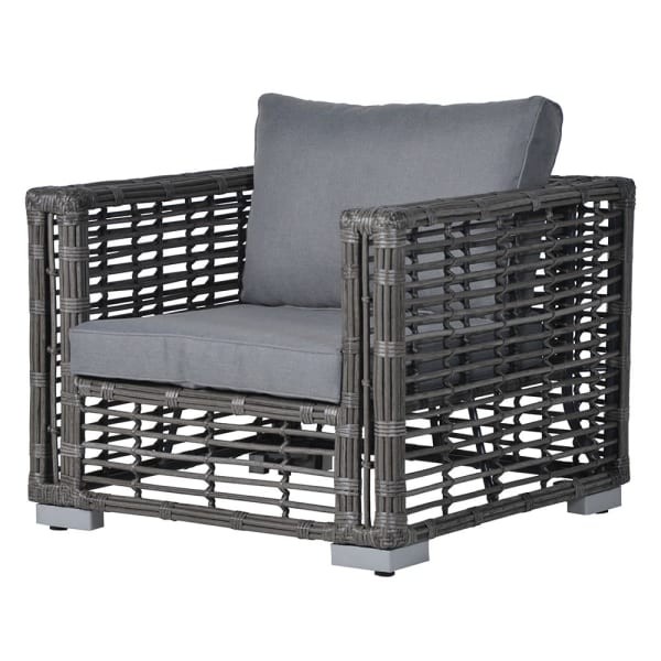 Komplet ogrodowy Sloane sofa dwa fotele stolik aluminium szkło rattan PE