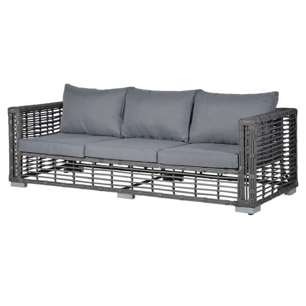 Komplet ogrodowy Sloane sofa dwa fotele stolik aluminium szkło rattan PE
