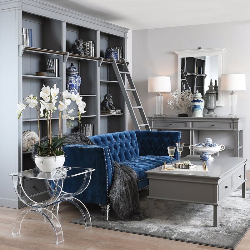 Szara konsola Minor 160 x 91 cm - drewniana konsola dwie szuflady