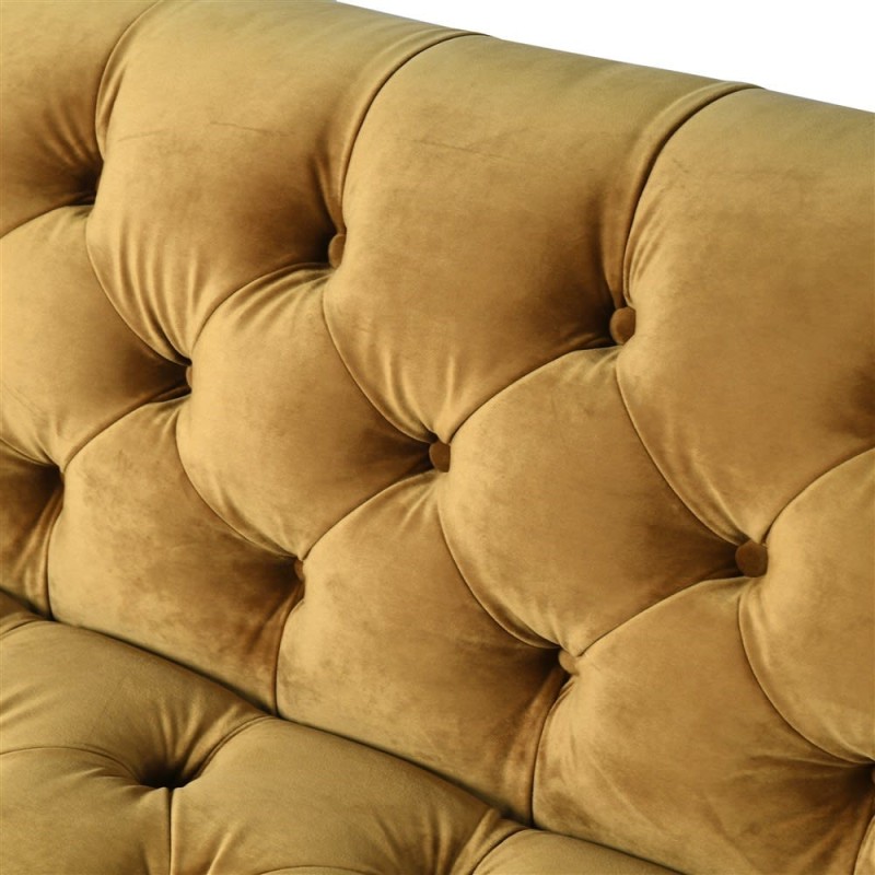Sofa musztardowa velvet - żółta kanapa trzyosobowa