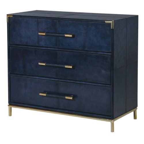 Komoda Eaton Blue granat złoto 87x100 cm trzy szuflady 