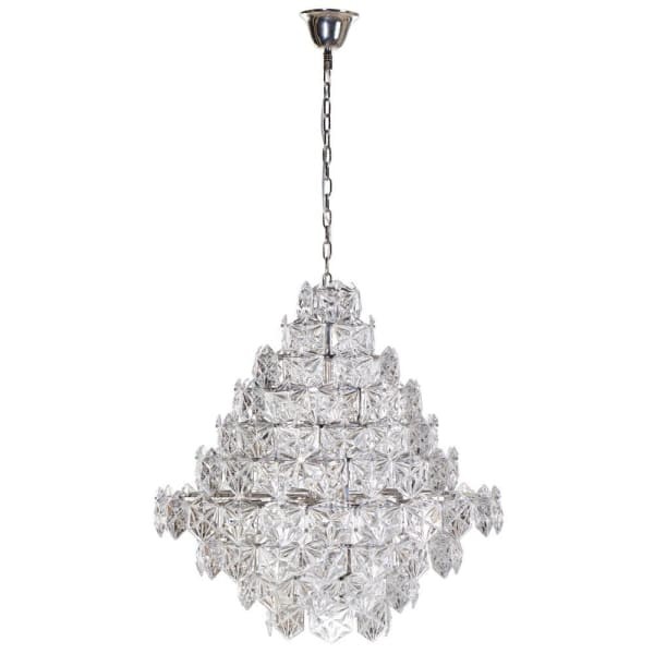 Kryształowy duży żyrandol Knightsbridge Crystal szklane panele i żelazna rama 85x84 cm