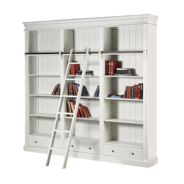 Regał na książki biblioteczka Minor White biała 240x246 cm drabinka