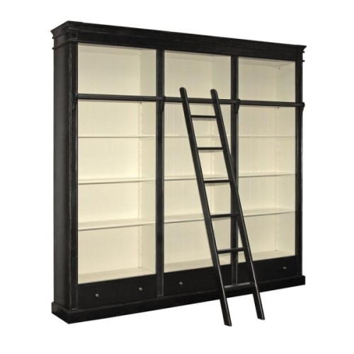 Czarna biblioteczka Minor Black 246 × 240 cm z drabinką