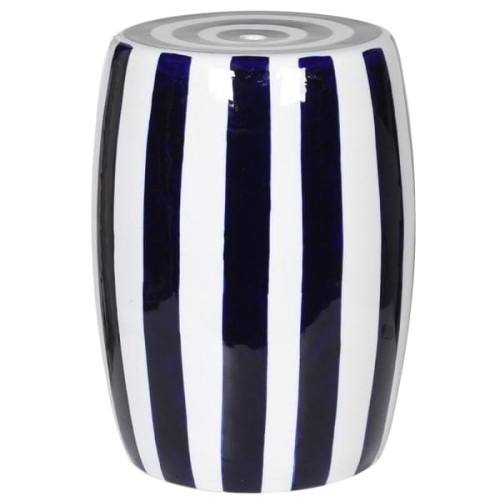 Stołek ceramiczny Bremner Blue 45 cm – niebiesko-biały stolik ceramiczny w pasy
