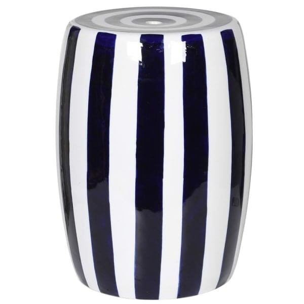 Stołek ceramiczny Bremner Blue 45 cm – niebiesko-biały stolik ceramiczny w pasy