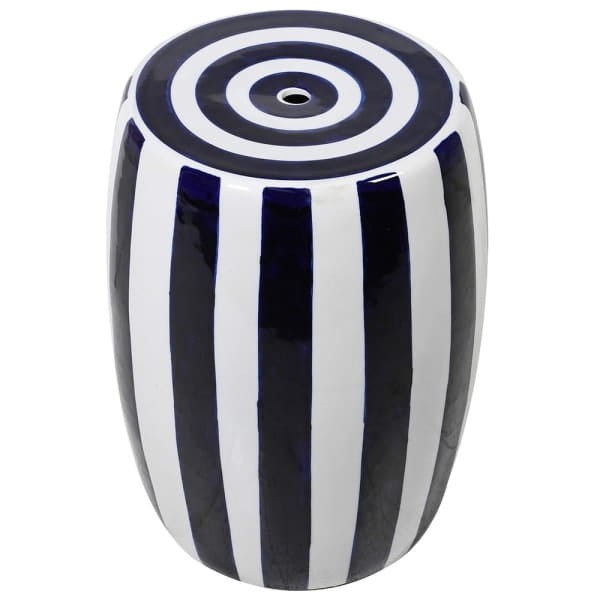 Stołek ceramiczny Bremner Blue siedzisko niebieski biel pasy