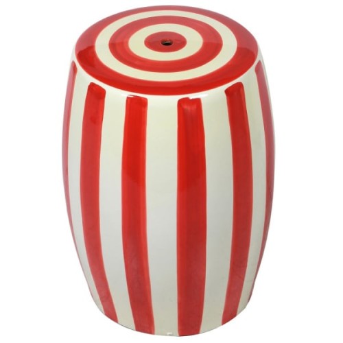 Stołek ceramiczny Bremner Red 45 cm – czerwono-biały stolik ceramiczny w pasy