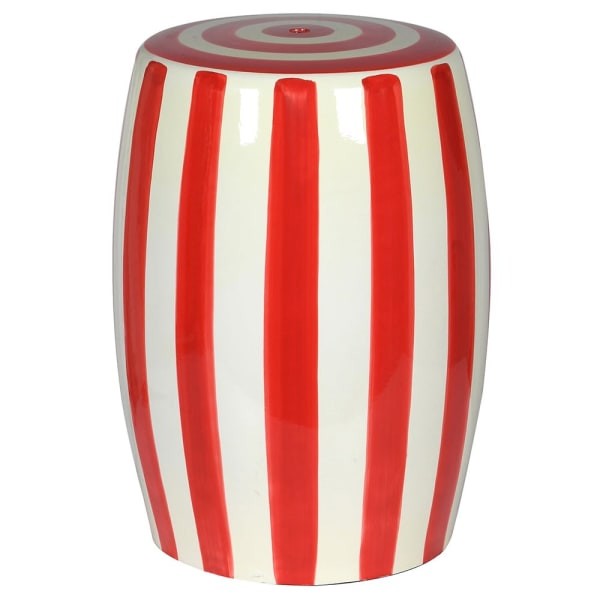 Stołek ceramiczny Bremner Red 45 cm – czerwono-biały stolik ceramiczny w pasy