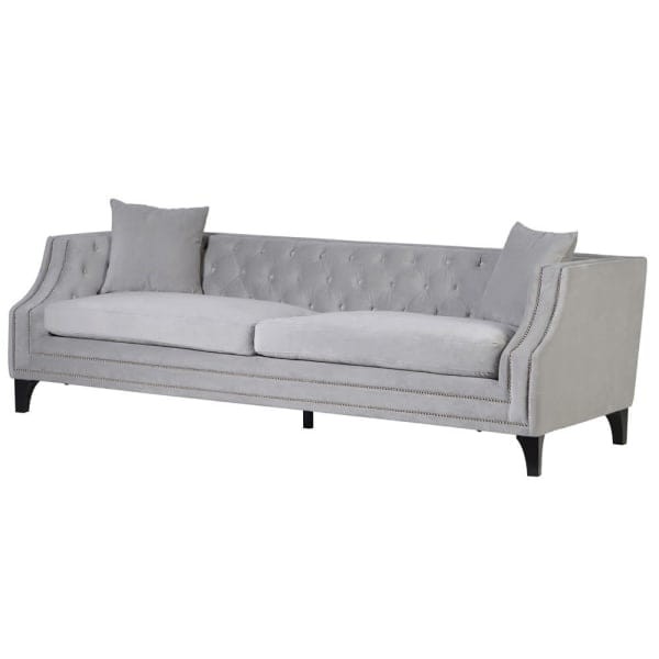 Sofa trzyosobowa Manresa 237 cm szara guziki dekoracyjne poduszki