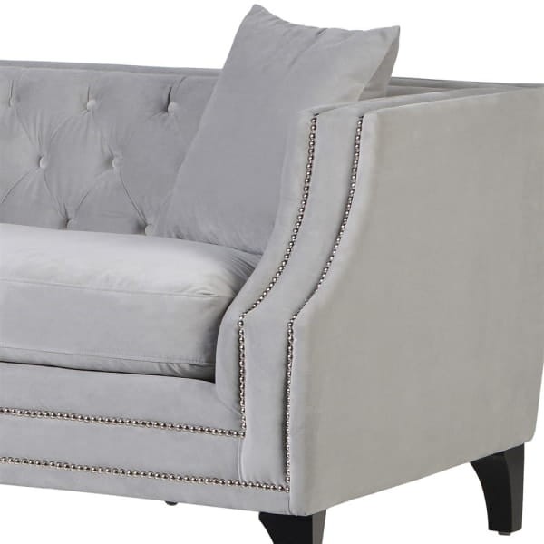 Sofa trzyosobowa Manresa 237 cm szara guziki dekoracyjne poduszki